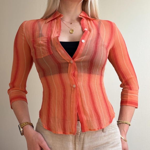 y2k sheer silk button down top - Picture 1 of 8